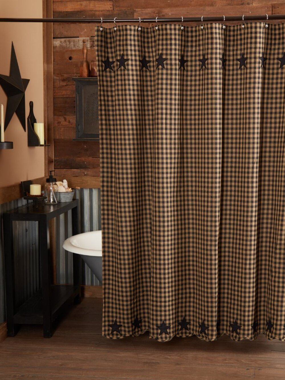 Primitive black star shower curtain 72"x72"